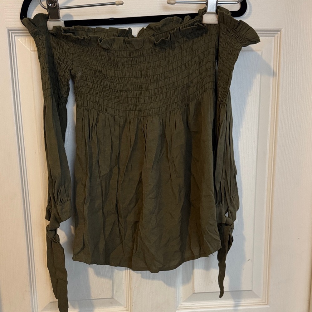 Off-Shoulder Olive Green Blouse
